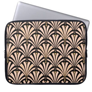 Art Deco-ventilatorpatroon - perziken op zwart Laptop Sleeve