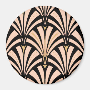 Art Deco-ventilatorpatroon - perziken op zwart Magneet