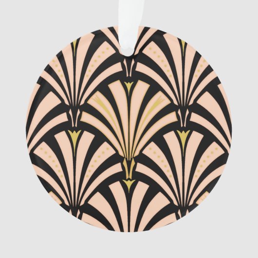 Art Deco-ventilatorpatroon - perziken op zwart Ornament (voorkant)