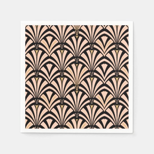 Art Deco-ventilatorpatroon - perziken op zwart Servet (Voorkant)