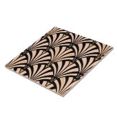 Art Deco-ventilatorpatroon - perziken op zwart Tegeltje (Zijkant)
