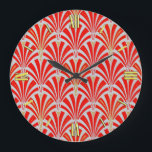 Art Deco-ventilatorpatroon - rood op parelgrijs Grote Klok<br><div class="desc">Digitale reproductie van een klassiek,  Art Deco wallpaper-ventilatorpatroon - rijk,  lippenstift rood op parelgrijs,  geëmailleerd met goud</div>