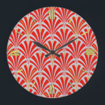 Art Deco-ventilatorpatroon - rood op parelgrijs Grote Klok<br><div class="desc">Digitale reproductie van een klassiek,  Art Deco wallpaper-ventilatorpatroon - rijk,  lippenstift rood op parelgrijs,  geëmailleerd met goud</div>