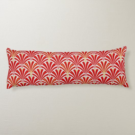 Art Deco-ventilatorpatroon - rood op parelgrijs Lichaamskussen (Achterkant)