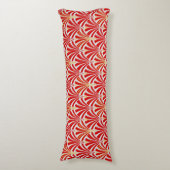 Art Deco-ventilatorpatroon - rood op parelgrijs Lichaamskussen (Voorkant Verticaal)