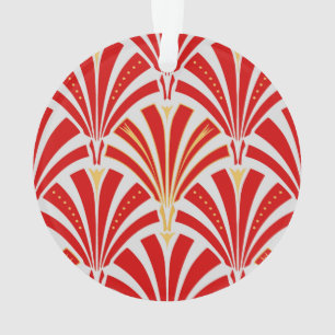 Art Deco-ventilatorpatroon - rood op parelgrijs Ornament