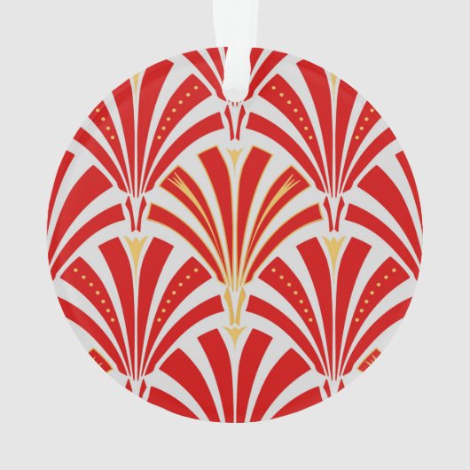 Art Deco-ventilatorpatroon - rood op parelgrijs Ornament (achterkant)