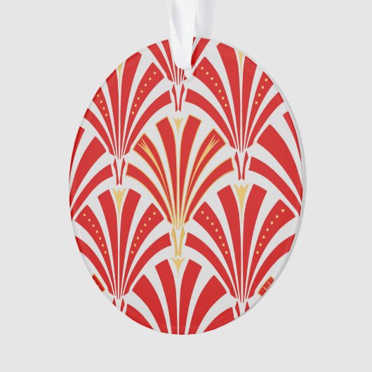 Art Deco-ventilatorpatroon - rood op parelgrijs Ornament (voorkant)