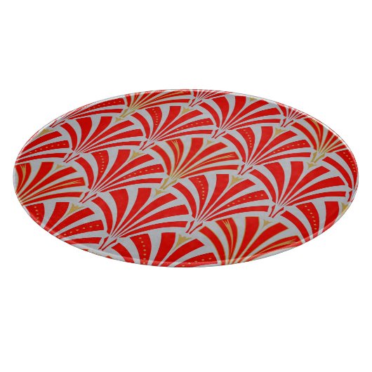 Art Deco-ventilatorpatroon - rood op parelgrijs Snijplank (Hoek)