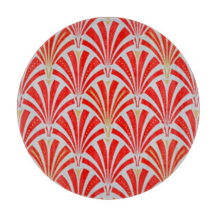 Art Deco-ventilatorpatroon - rood op parelgrijs Snijplank