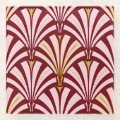 Art Deco-ventilatorpatroon - roze en Bourgogne Glazen Onderzetter (Voorkant)