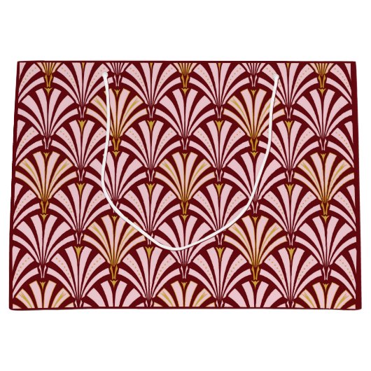 Art Deco-ventilatorpatroon - roze en Bourgogne Groot Cadeauzakje (Voorkant)