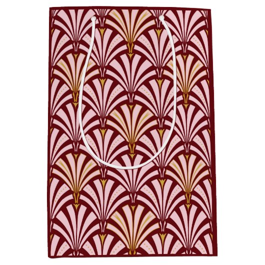 Art Deco-ventilatorpatroon - roze en Bourgogne Medium Cadeauzakje (Voorkant)