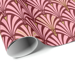 Art Deco-ventilatorpatroon - roze en maron Cadeaupapier