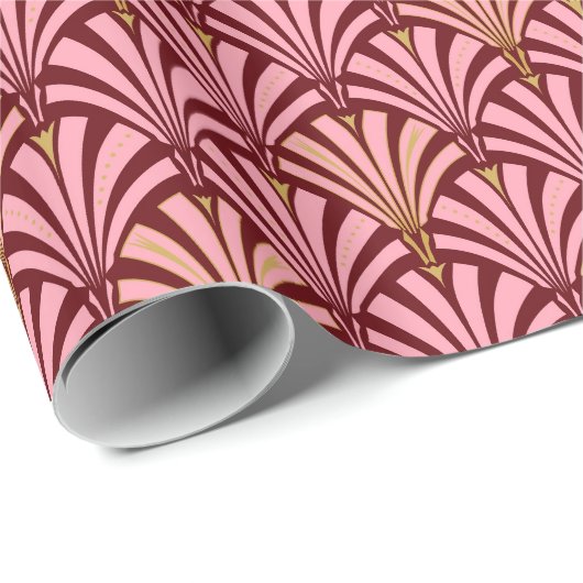 Art Deco-ventilatorpatroon - roze en maron Cadeaupapier (Rol Hoek)
