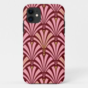 Art Deco-ventilatorpatroon - roze en maron iPhone 11 Hoesje