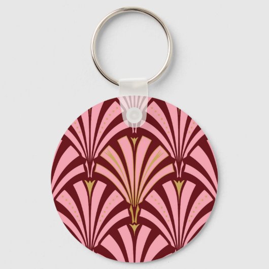 Art Deco-ventilatorpatroon - roze en maron Sleutelhanger (Voorkant)