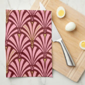 Art Deco-ventilatorpatroon - roze en maron Theedoek (Quarter Fold)