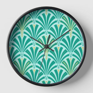 Art Deco-ventilatorpatroon - turquoise op aqua