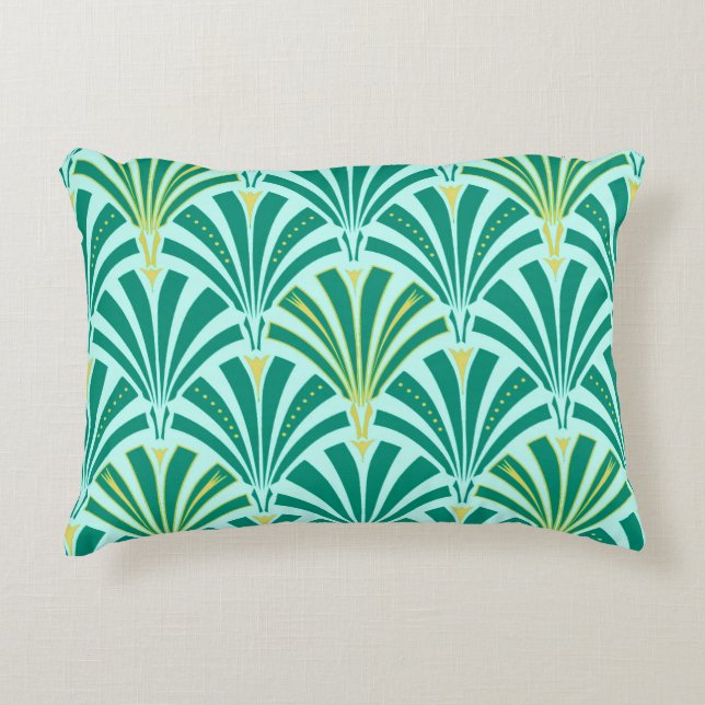 Art Deco-ventilatorpatroon - turquoise op aqua Accent Kussen (Voorkant)