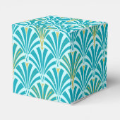 Art Deco-ventilatorpatroon - turquoise op aqua Bedankdoosjes (Achterkant)