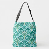 Art Deco-ventilatorpatroon - turquoise op aqua Crossbody Tas (Achterkant)