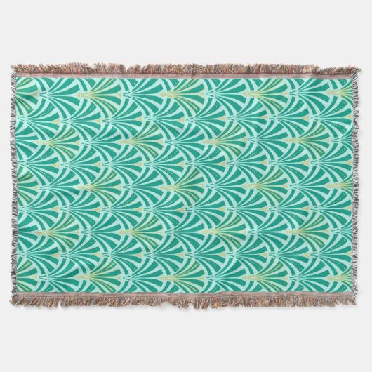 Art Deco-ventilatorpatroon - turquoise op aqua Deken (Voorkant)
