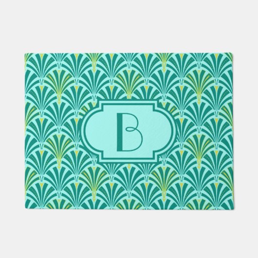 Art Deco-ventilatorpatroon - turquoise op aqua Deurmat (Voorkant)