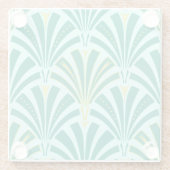 Art Deco-ventilatorpatroon - turquoise op aqua Glazen Onderzetter (Achterkant)