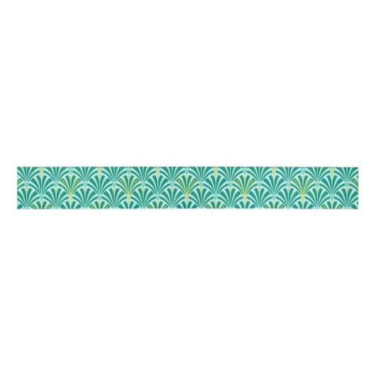Art Deco-ventilatorpatroon - turquoise op aqua Grosgrain Lint (Voorkant)