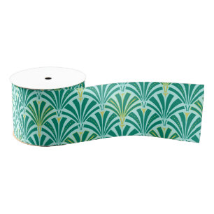 Art Deco-ventilatorpatroon - turquoise op aqua Grosgrain Lint