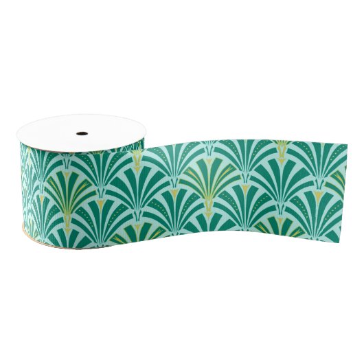 Art Deco-ventilatorpatroon - turquoise op aqua Grosgrain Lint (Spoel)