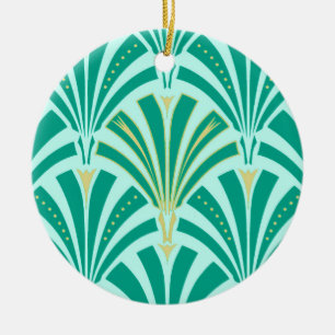 Art Deco-ventilatorpatroon - turquoise op aqua Keramisch Ornament