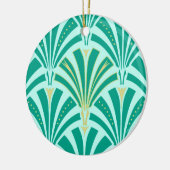 Art Deco-ventilatorpatroon - turquoise op aqua Keramisch Ornament (Links)