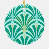 Art Deco-ventilatorpatroon - turquoise op aqua Keramisch Ornament (Achterkant)