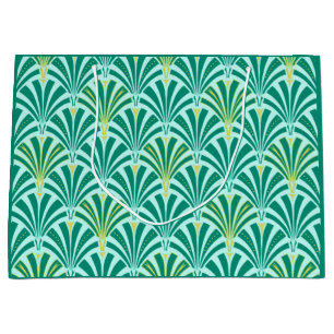 Art Deco-ventilatorpatroon - turquoise op aqua Large Cadeautasje