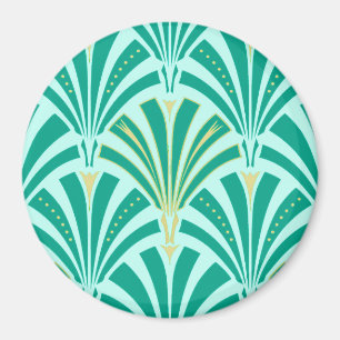 Art Deco-ventilatorpatroon - turquoise op aqua Magneet