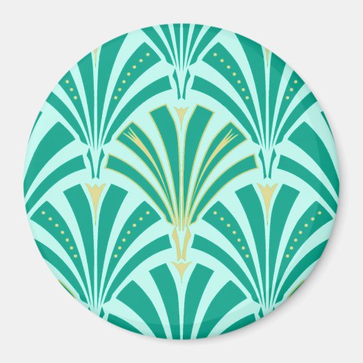 Art Deco-ventilatorpatroon - turquoise op aqua Magneet (Voorkant)