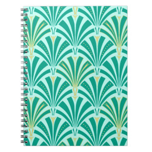 Art Deco-ventilatorpatroon - turquoise op aqua Notitieboek