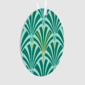 Art Deco-ventilatorpatroon - turquoise op aqua Ornament (voorkant)
