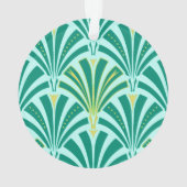 Art Deco-ventilatorpatroon - turquoise op aqua Ornament (achterkant)