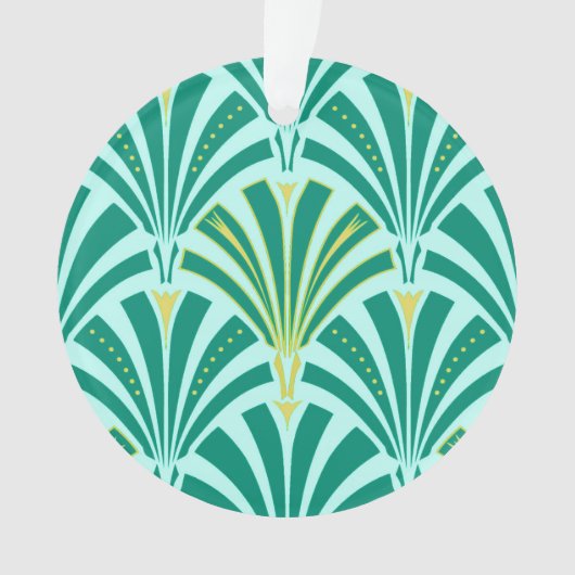 Art Deco-ventilatorpatroon - turquoise op aqua Ornament (voorkant)