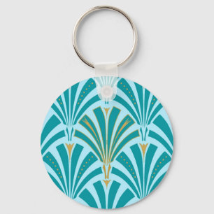 Art Deco-ventilatorpatroon - turquoise op aqua Sleutelhanger