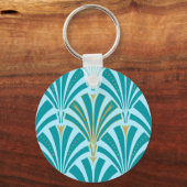 Art Deco-ventilatorpatroon - turquoise op aqua Sleutelhanger (Voorkant)