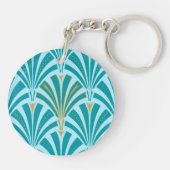 Art Deco-ventilatorpatroon - turquoise op aqua Sleutelhanger (Achterkant)