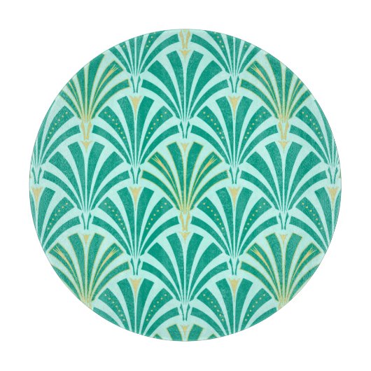 Art Deco-ventilatorpatroon - turquoise op aqua Snijplank (Voorkant)