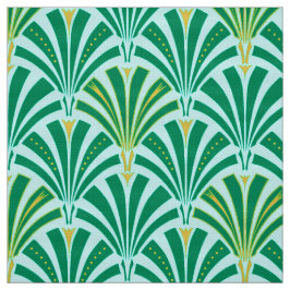 Art Deco-ventilatorpatroon - turquoise op aqua Stof