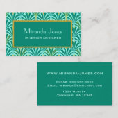 Art Deco-ventilatorpatroon - turquoise op aqua Visitekaartje (Voorkant / Achterkant)