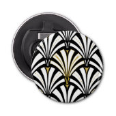 Art Deco-ventilatorpatroon - wit en zwart Button Flesopener (Voorkant)