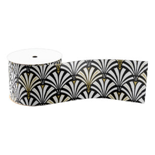 Art Deco-ventilatorpatroon - wit en zwart Grosgrain Lint
